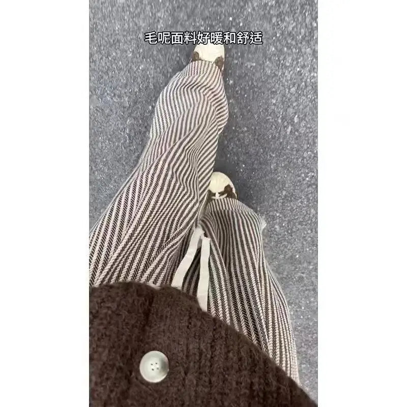 Women’s Striped Wool Wide-Leg Pants – Retro Style