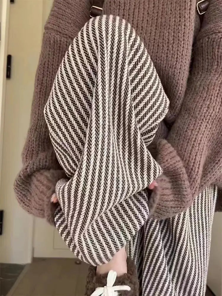 Women’s Striped Wool Wide-Leg Pants – Retro Style