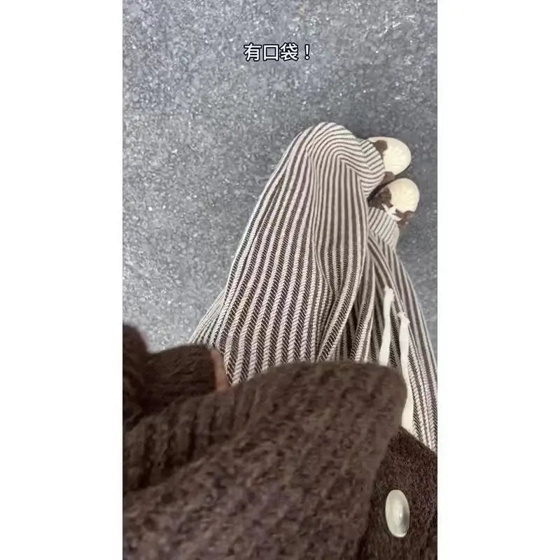 Women’s Striped Wool Wide-Leg Pants – Retro Style