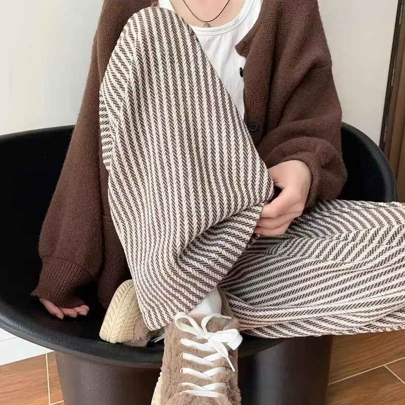 Women’s Striped Wool Wide-Leg Pants – Retro Style