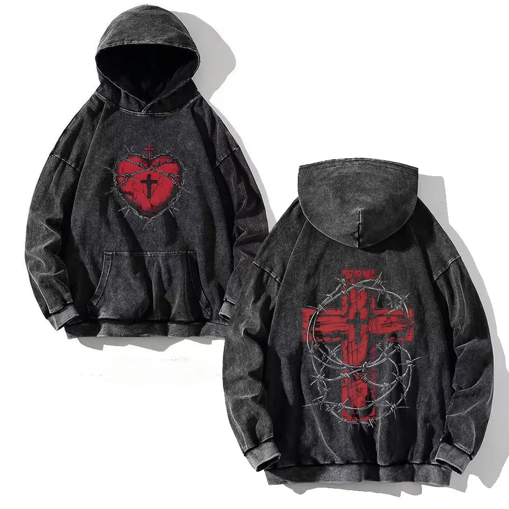 Vintage Cross Hoodie – Y2K Christian Streetwear