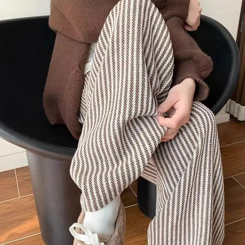 Women’s Striped Wool Wide-Leg Pants – Retro Style