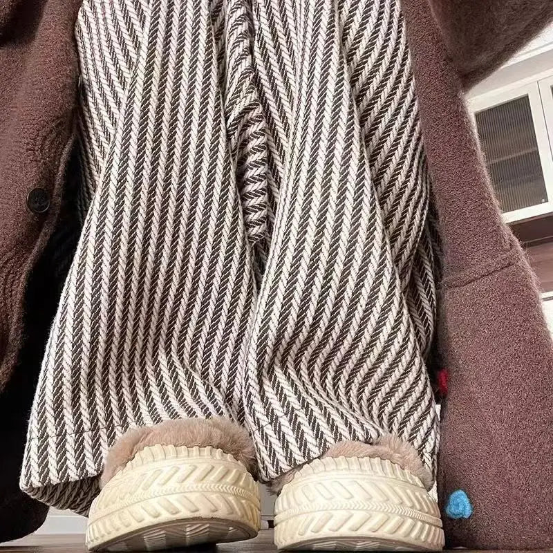 Women’s Striped Wool Wide-Leg Pants – Retro Style