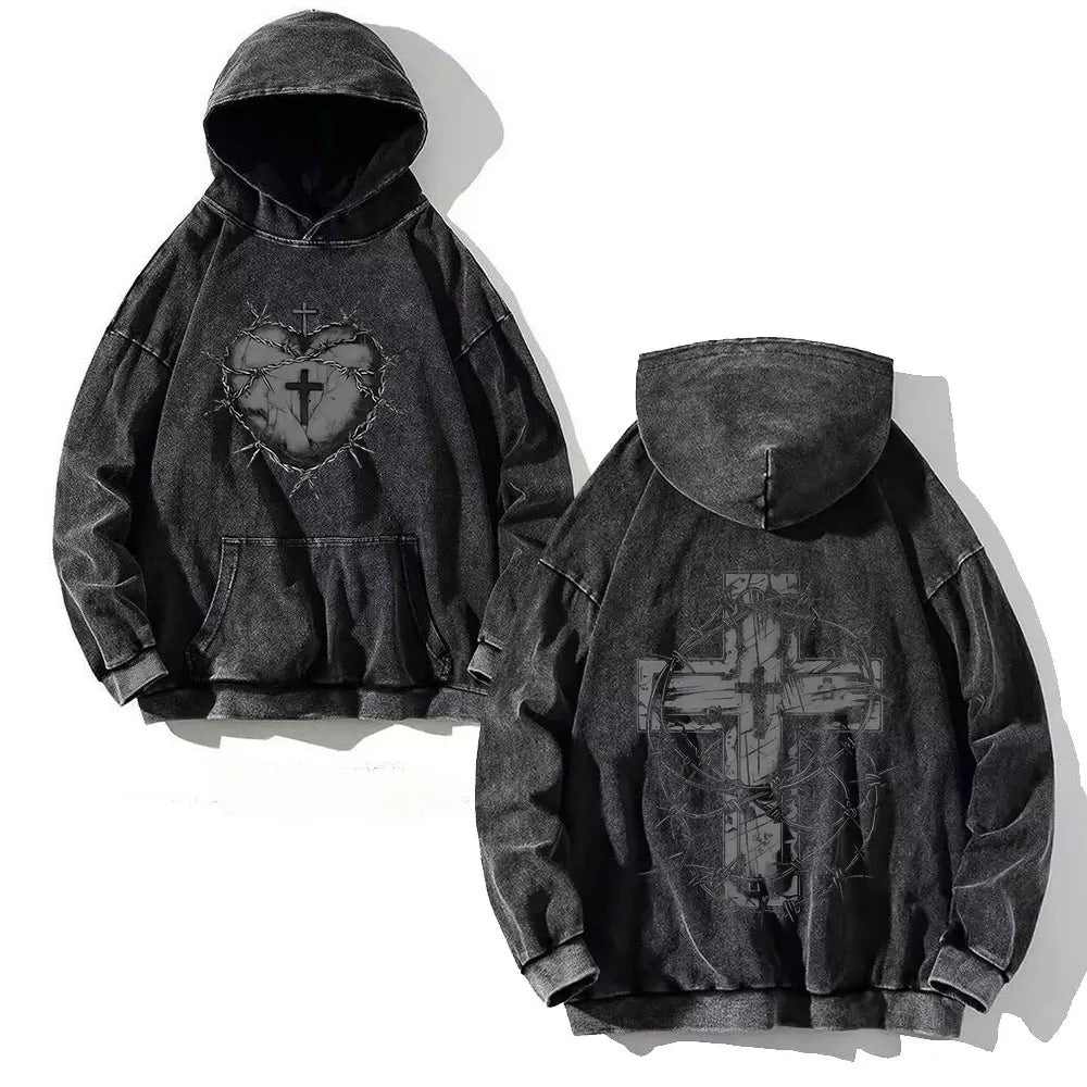 Vintage Cross Hoodie – Y2K Christian Streetwear