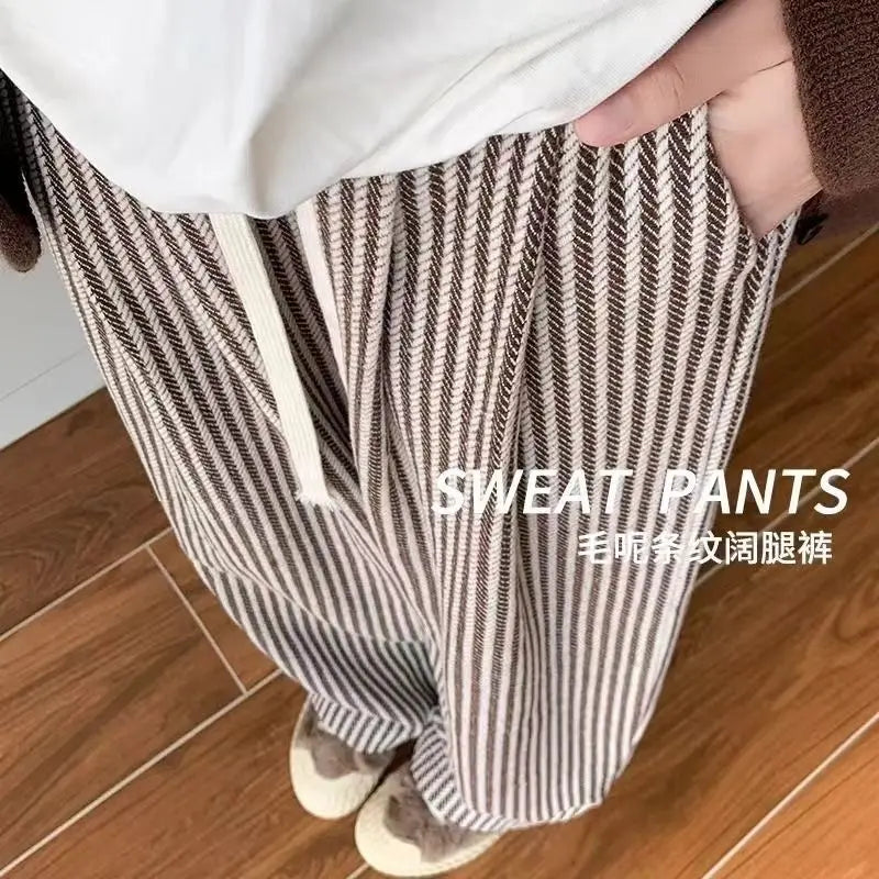 Women’s Striped Wool Wide-Leg Pants – Retro Style